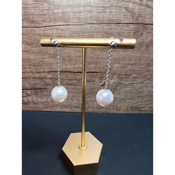 12mm white cultured pearl dangle earrings in sterling silver - Picture 1 of 9
